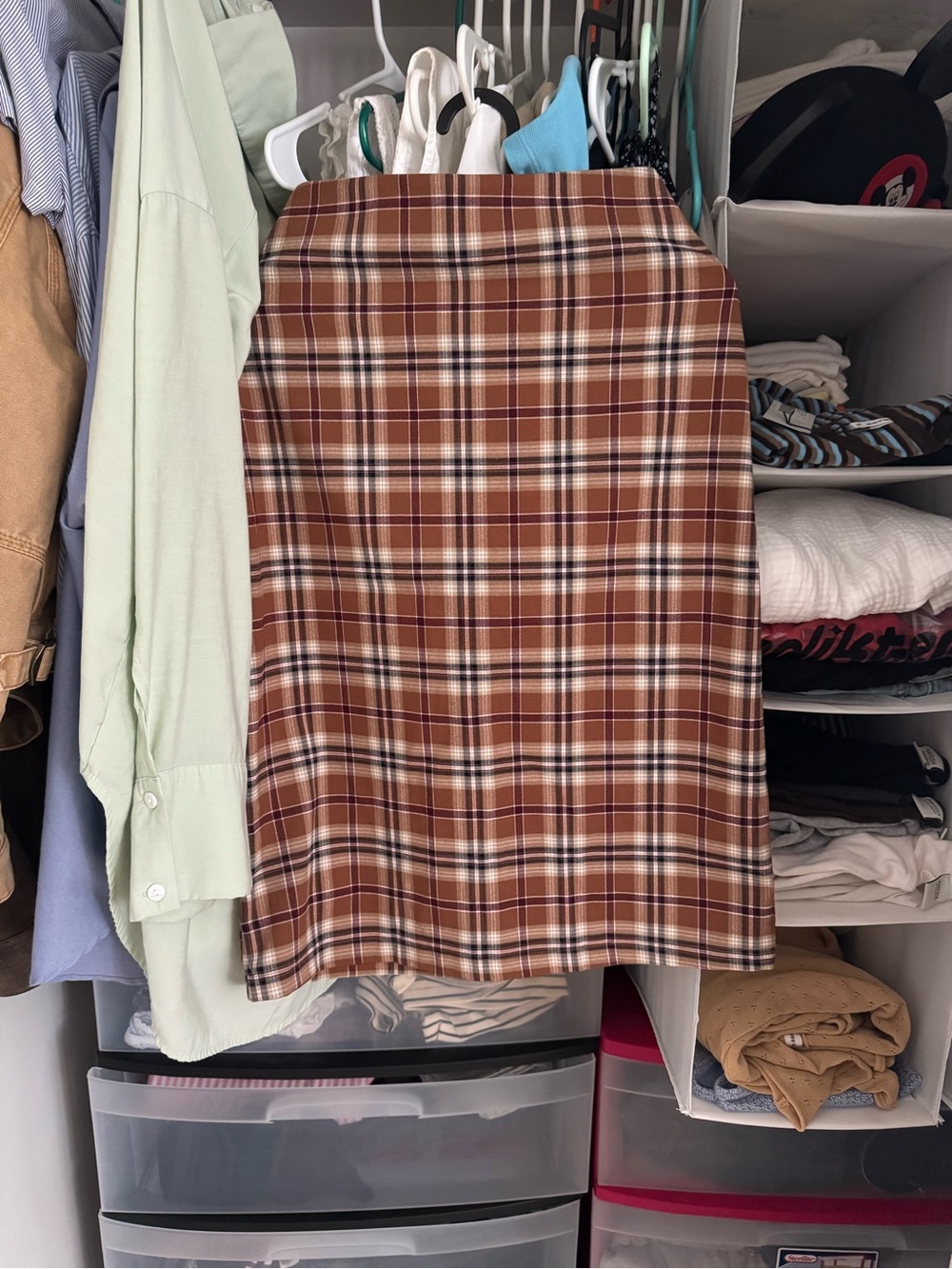 Brandy Melville- Brown Plaid Midi Skirt